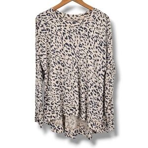 Kelly Renee Womens Leopard Print Long Sleeve High-Low‎ Top Tan Black Large 12-14